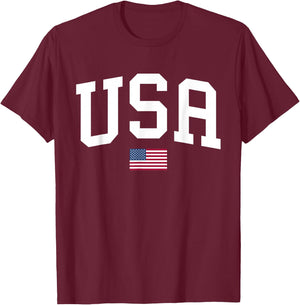 USA T Shirt Women Men Kids Patriotic American Flag July 4th T-Shirt - T-Shirt | Maroon