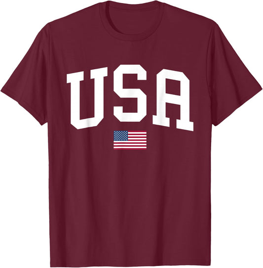 USA T Shirt Women Men Kids Patriotic American Flag July 4th T-Shirt - T-Shirt | Maroon