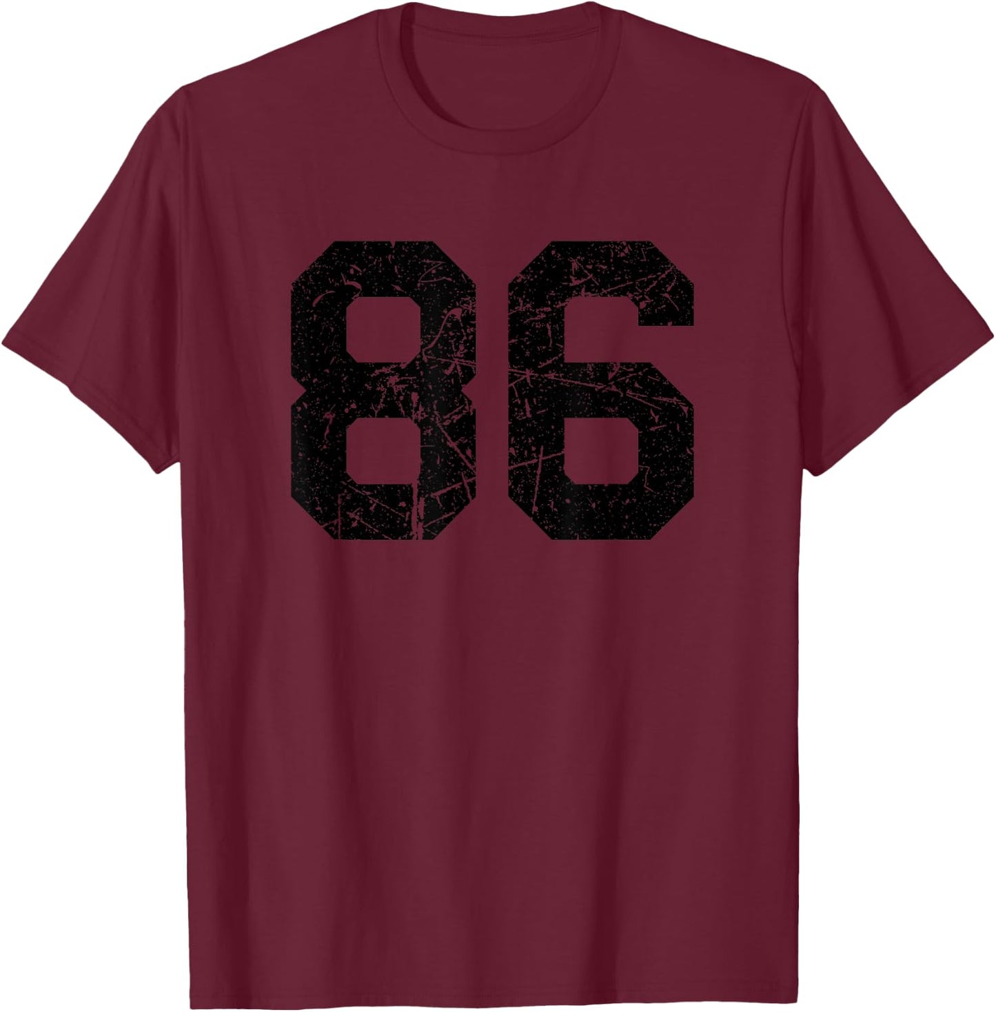 Number #86 Sport Black Distressed Number T-Shirt - T-Shirt | Maroon