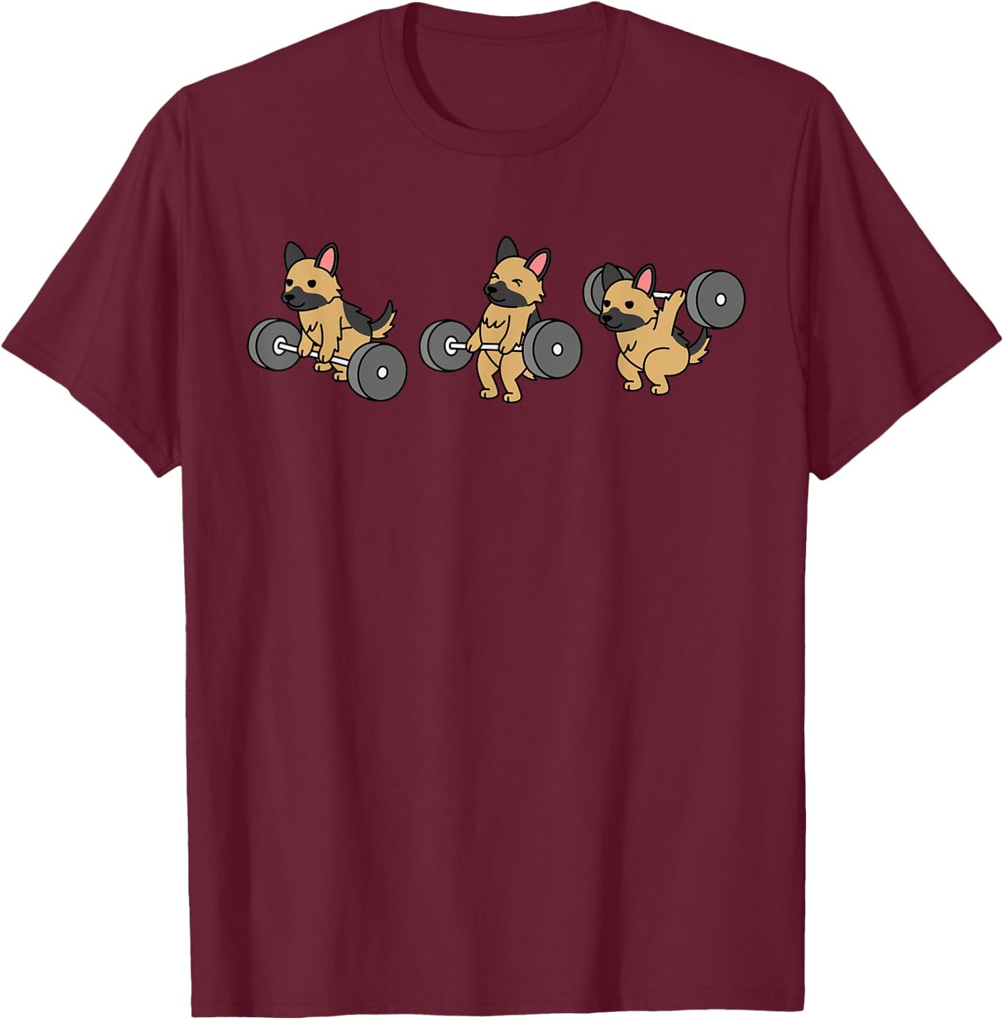 Weightlifting German Shepherd Dog T-Shirt - T-Shirt | Maroon