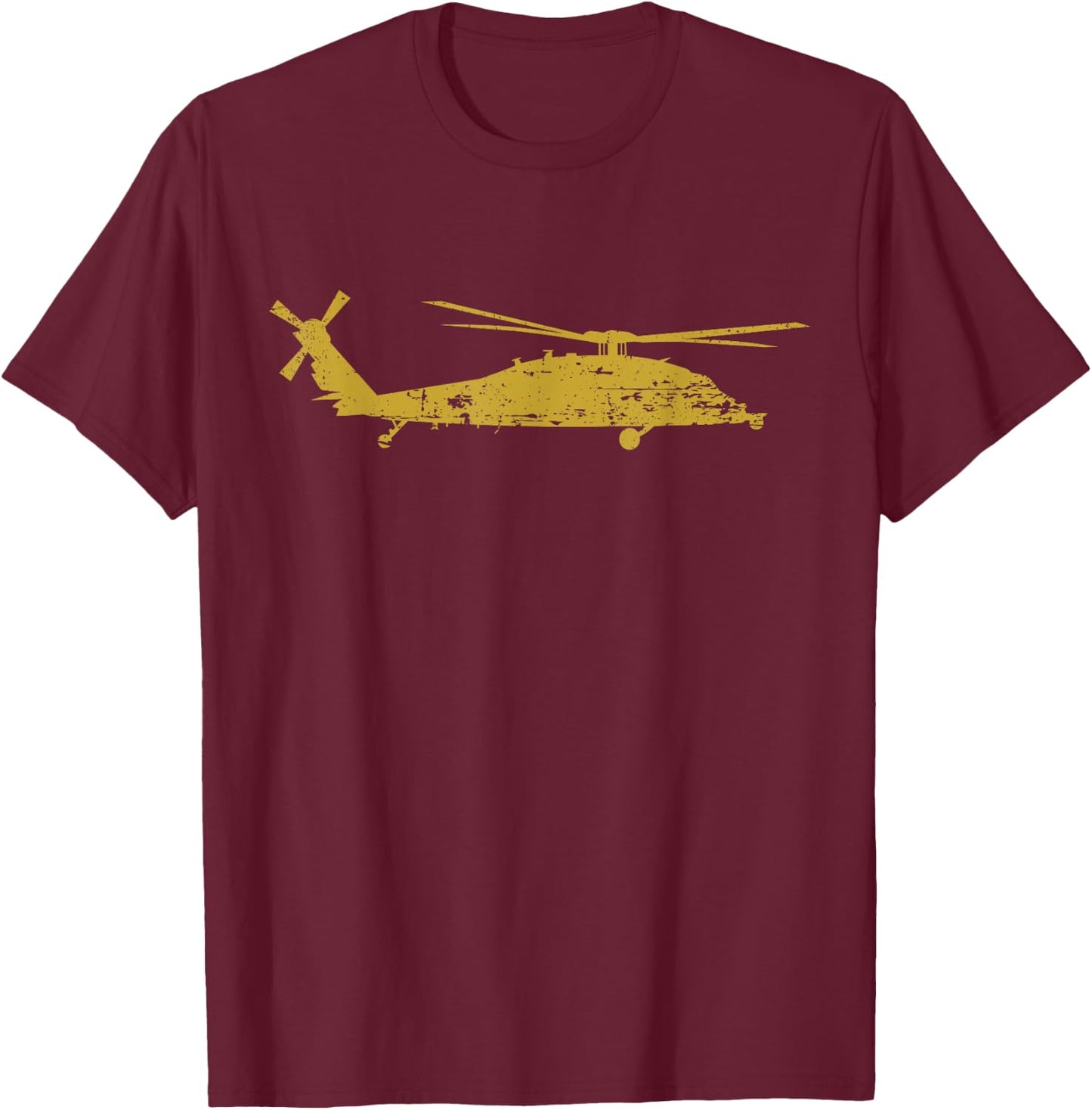 MH-60S Military Helicopter Silhouette Distressed Design T-Shirt - T-Shirt | Maroon