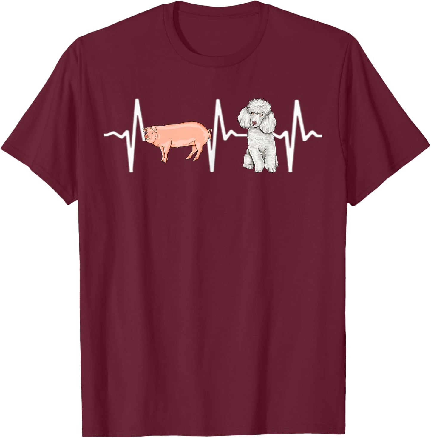 Pig Poodle Heartbeat Dog Lover T-Shirt - T-Shirt | Maroon