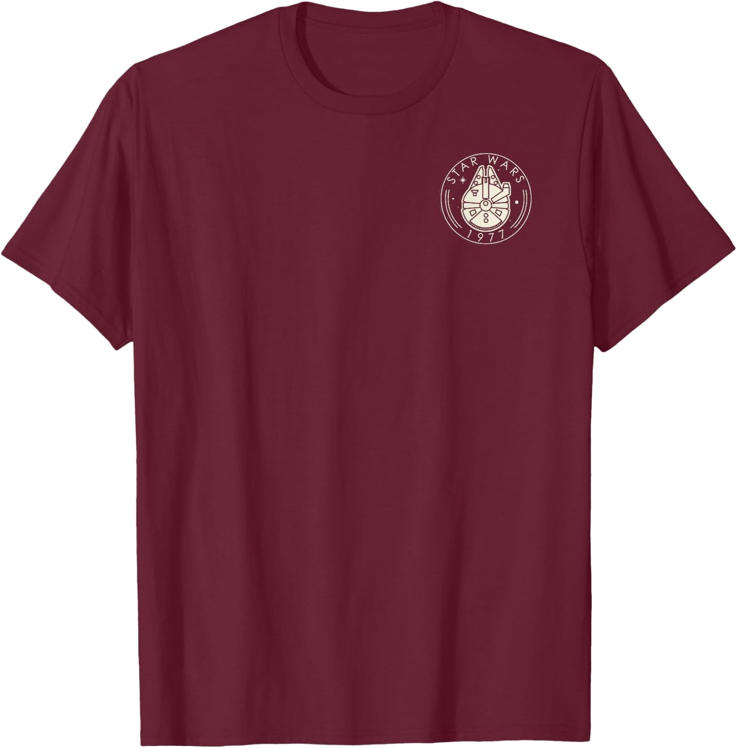 Star Wars Millennium Falcon 1977 Left Chest Graphic T-Shirt - T-Shirt | Maroon