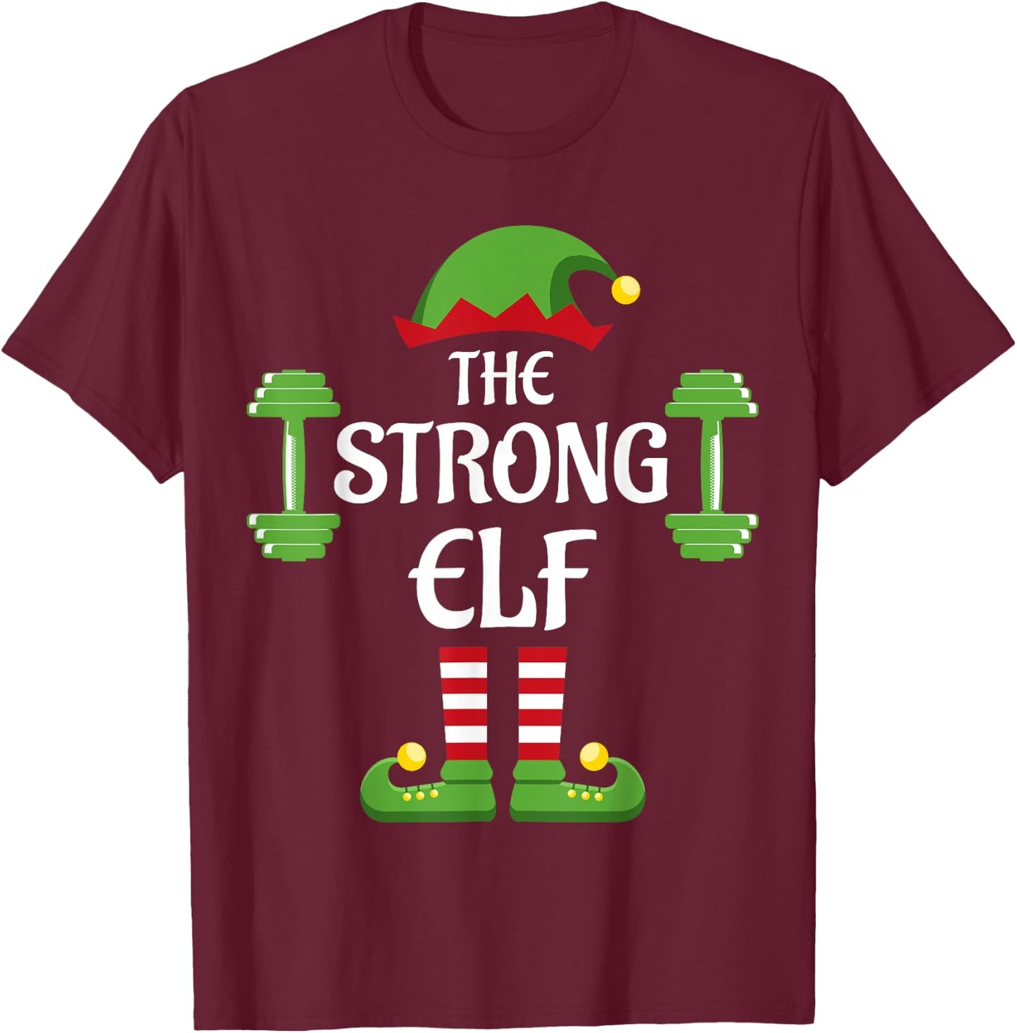 Strong Elf Family Matching Group Christmas Fitness T-Shirt - T-Shirt | Maroon