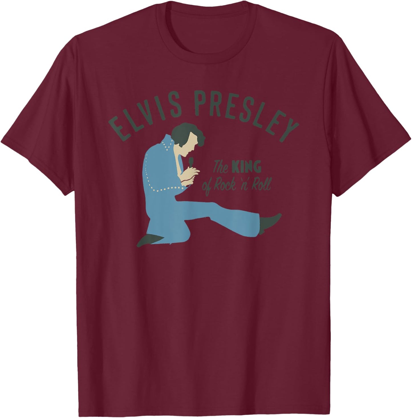 Elvis Presley Official Elvis King Illustration T-Shirt - T-Shirt | Maroon