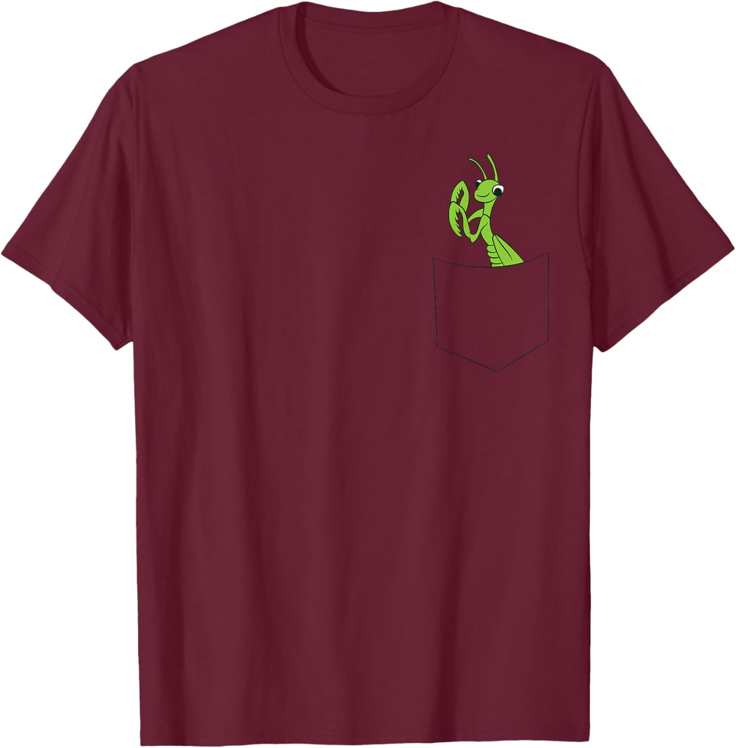 Praying Mantis in Pockets Insect Grasshopper T-Shirt - T-Shirt | Maroon