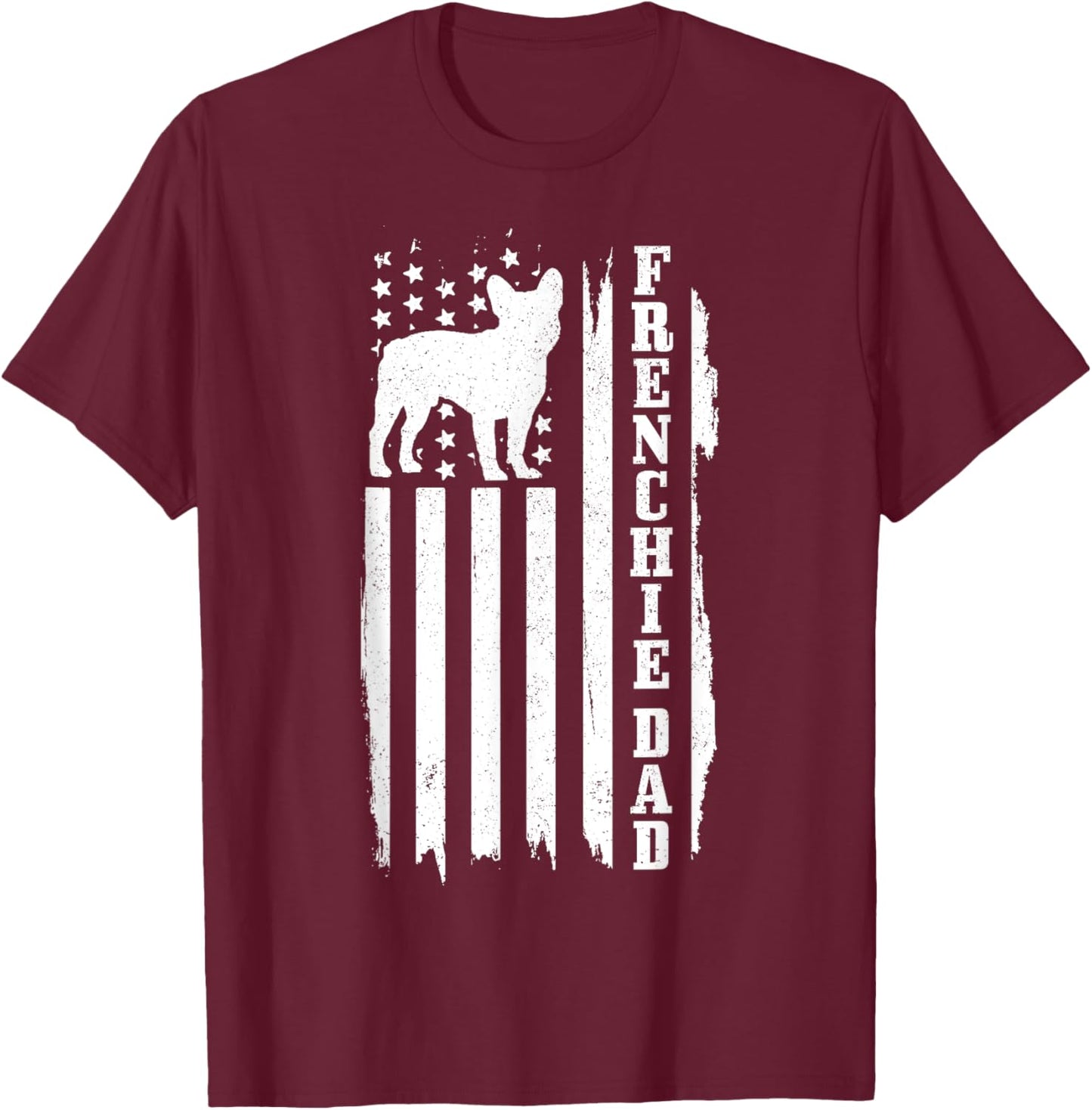French Bulldog American Flag Frenchie Dog T-Shirt - T-Shirt | Maroon