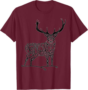 Majestic Tribal Celtic Deer T-Shirt - T-Shirt | Maroon