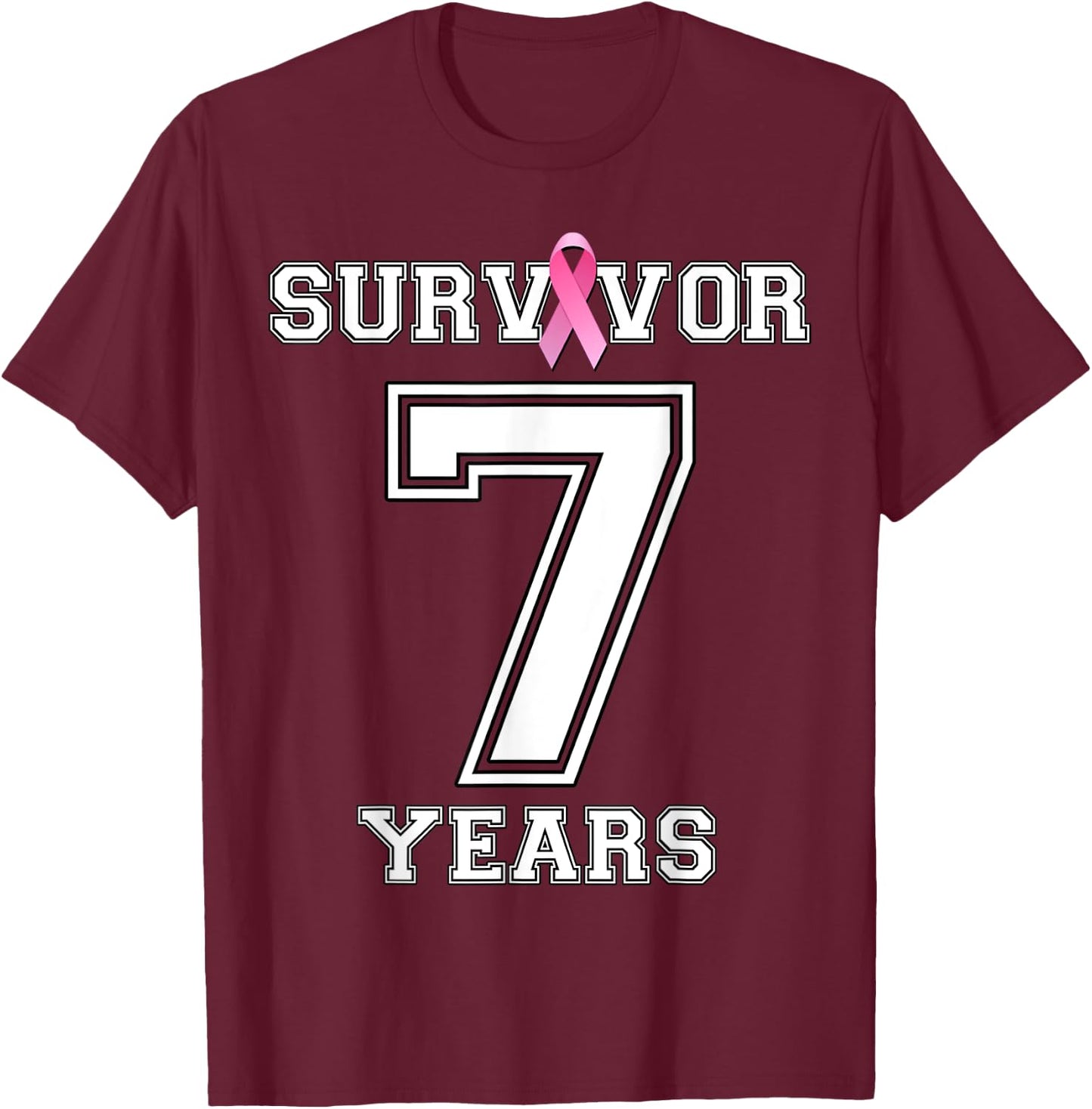 7 Years Breast Cancer Survivor Gifts Pink Ribbon T-Shirt - T-Shirt | Maroon