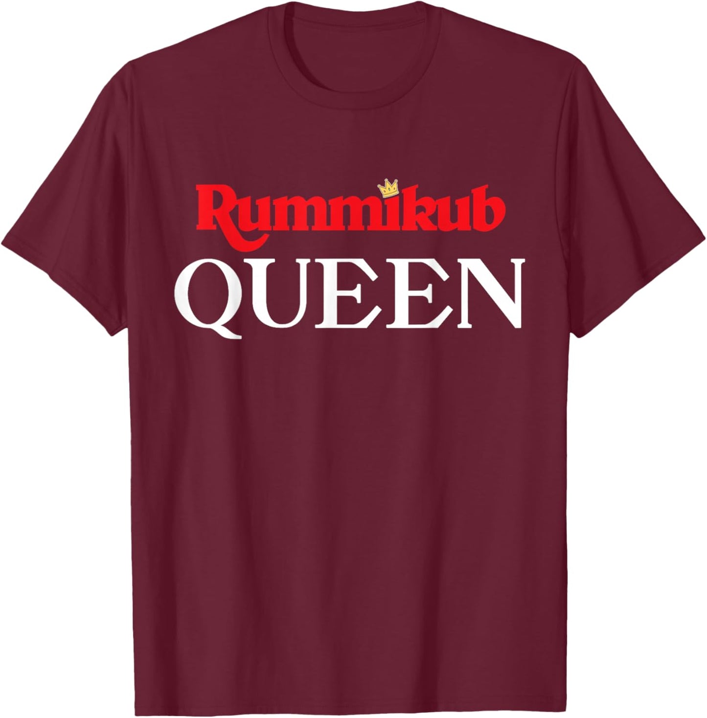 Rummikub Queen Logo With Royal Crown Noble White Ink T-Shirt - T-Shirt | Maroon