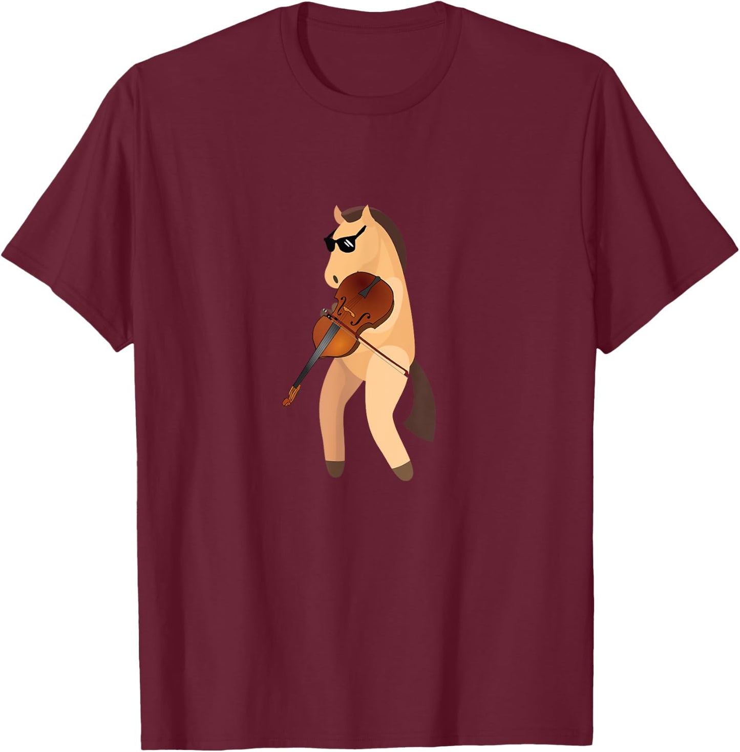 Funny Horse Wearing Sunglasses Playing Violin T-Shirt - T-Shirt | Maroon