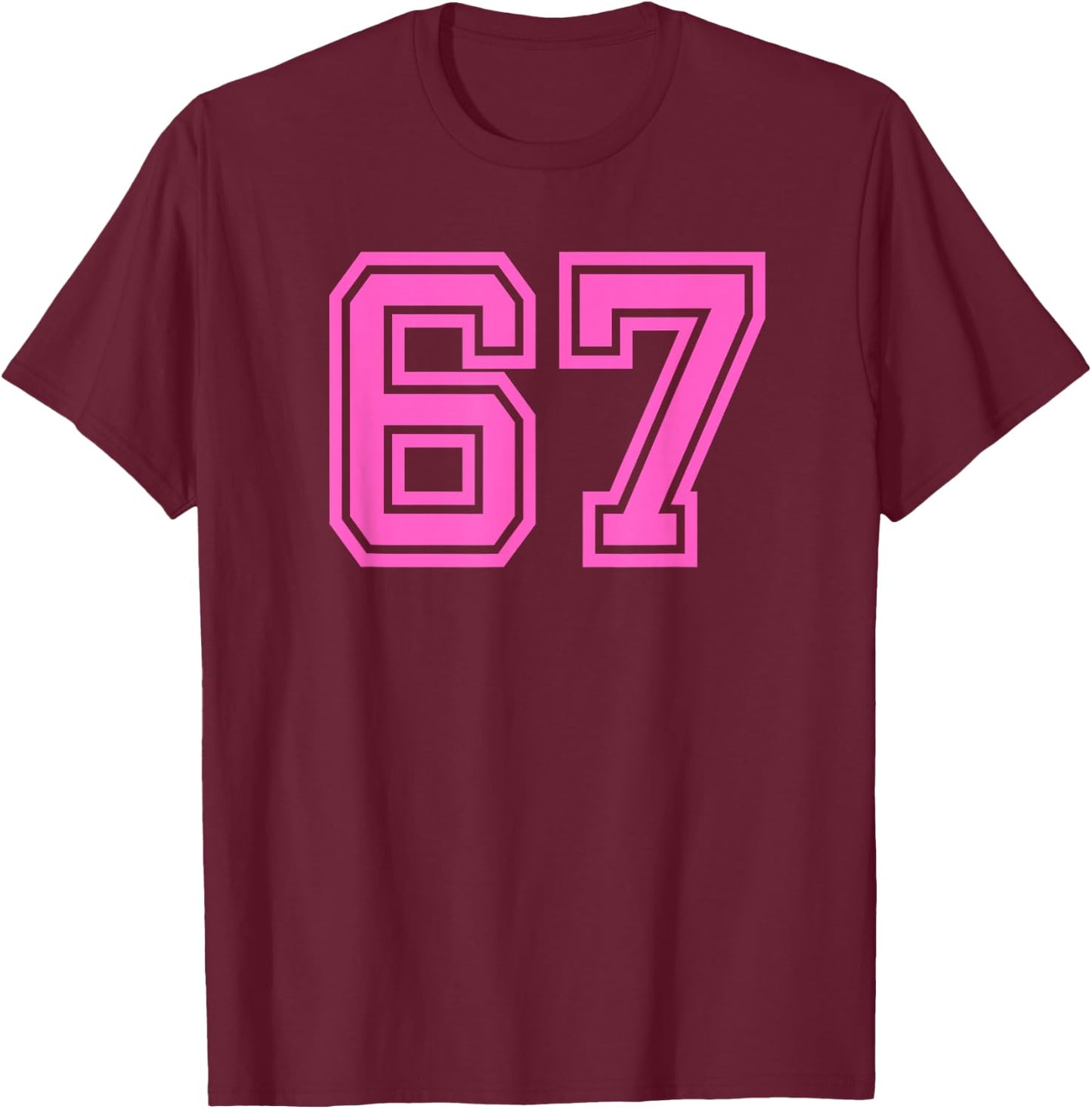 Pink Retro Sports Team Number #67 T-Shirt - T-Shirt | Maroon