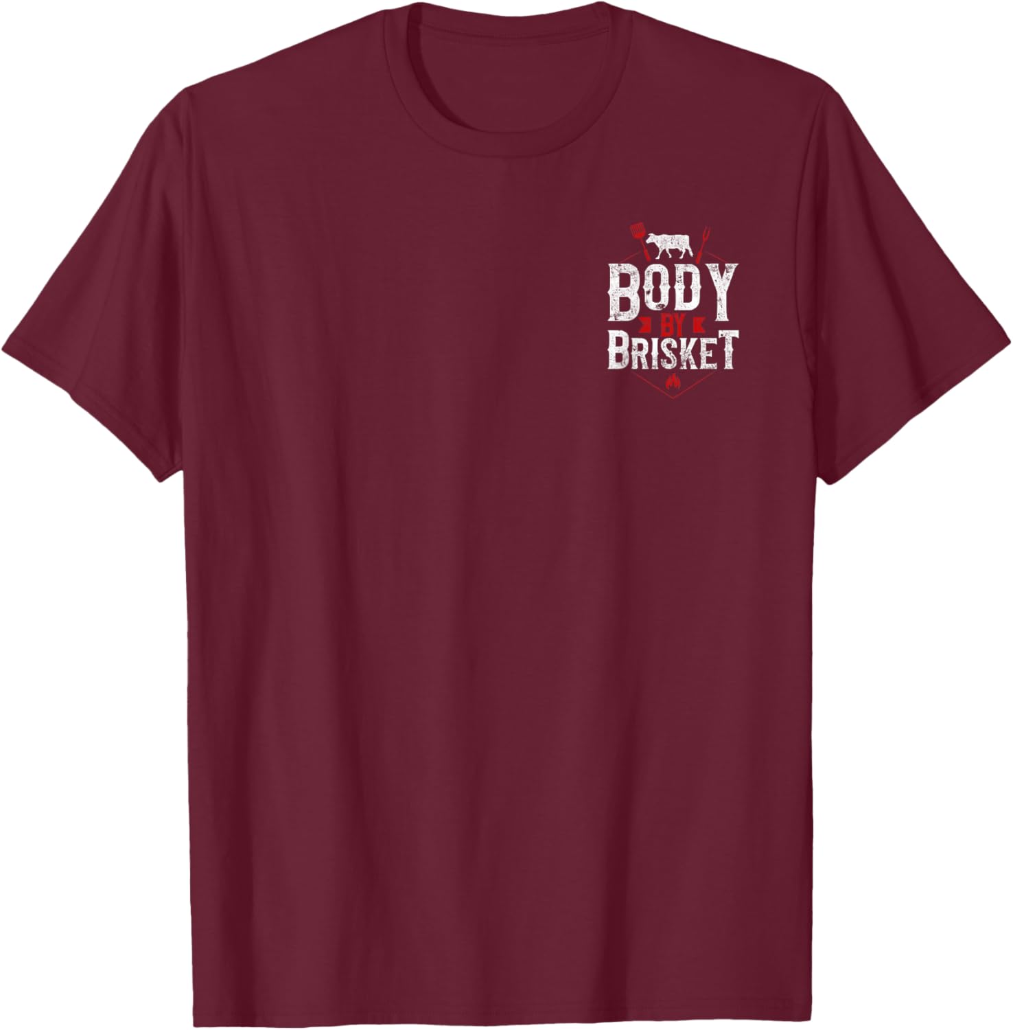 BBQ Smoker Body By Brisket Badge Cow T-Shirt - T-Shirt | Maroon