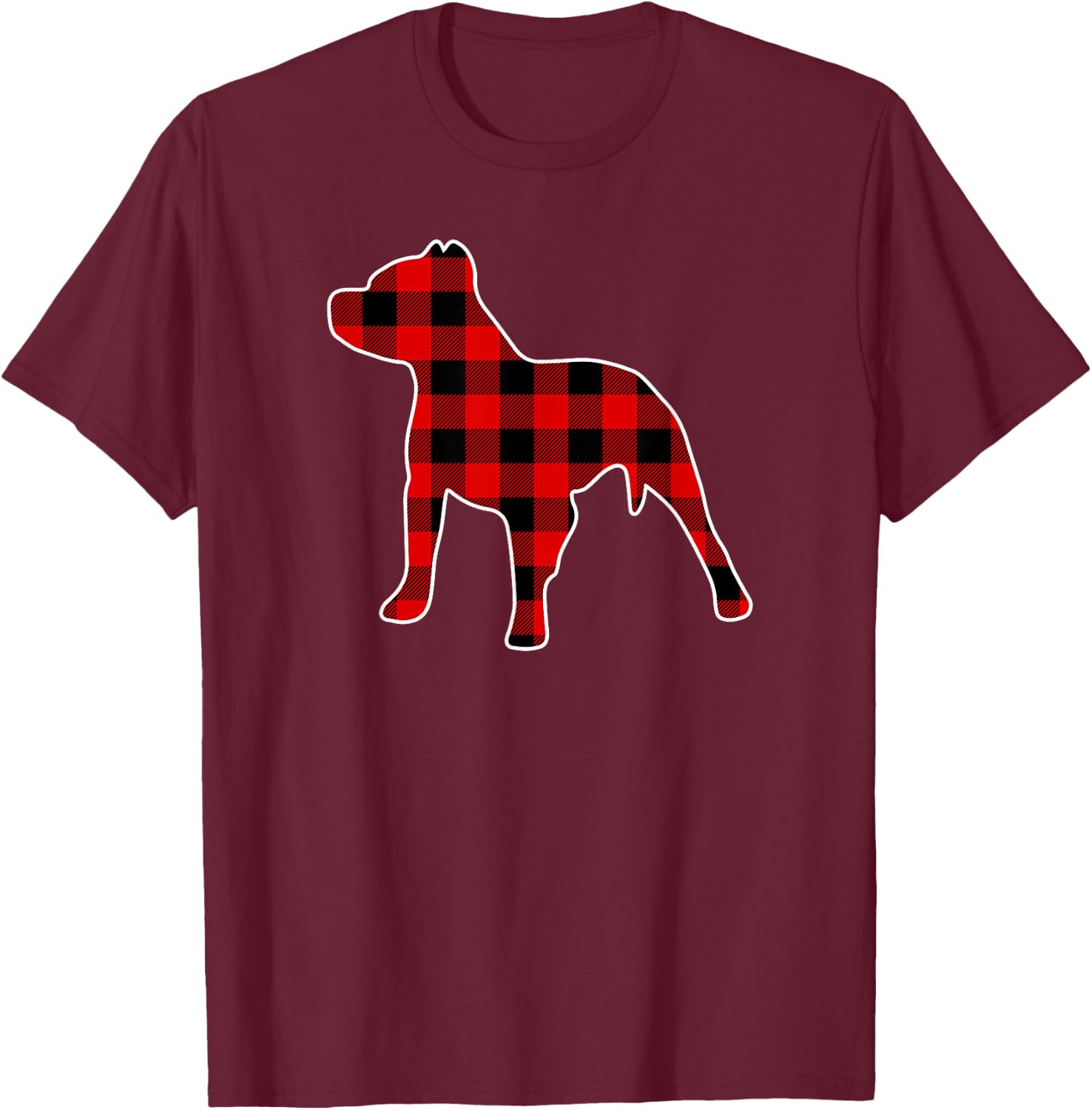Pitbull Christmas Dog Plaid Lumberjack Pattern T-Shirt - T-Shirt | Maroon