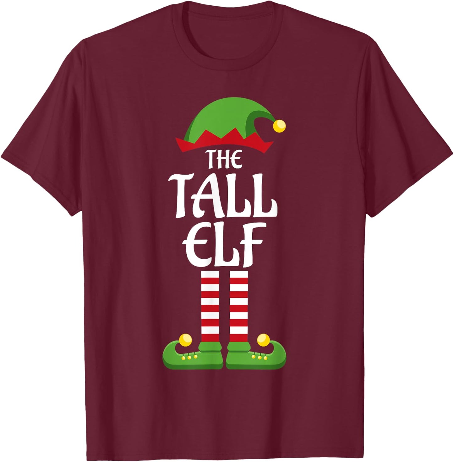 Tall Elf Family Matching Group Christmas T-Shirt - T-Shirt | Maroon