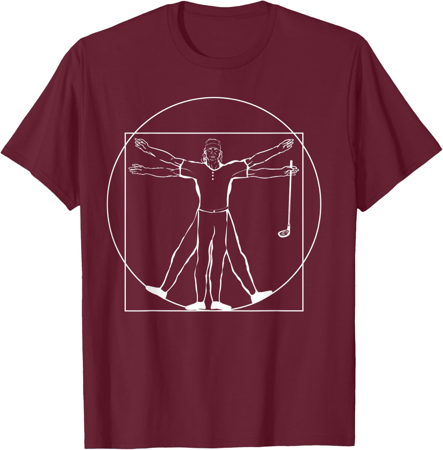 Golf Player - Da Vinci Vitruvian Man Golfing T-Shirt - T-Shirt | Maroon