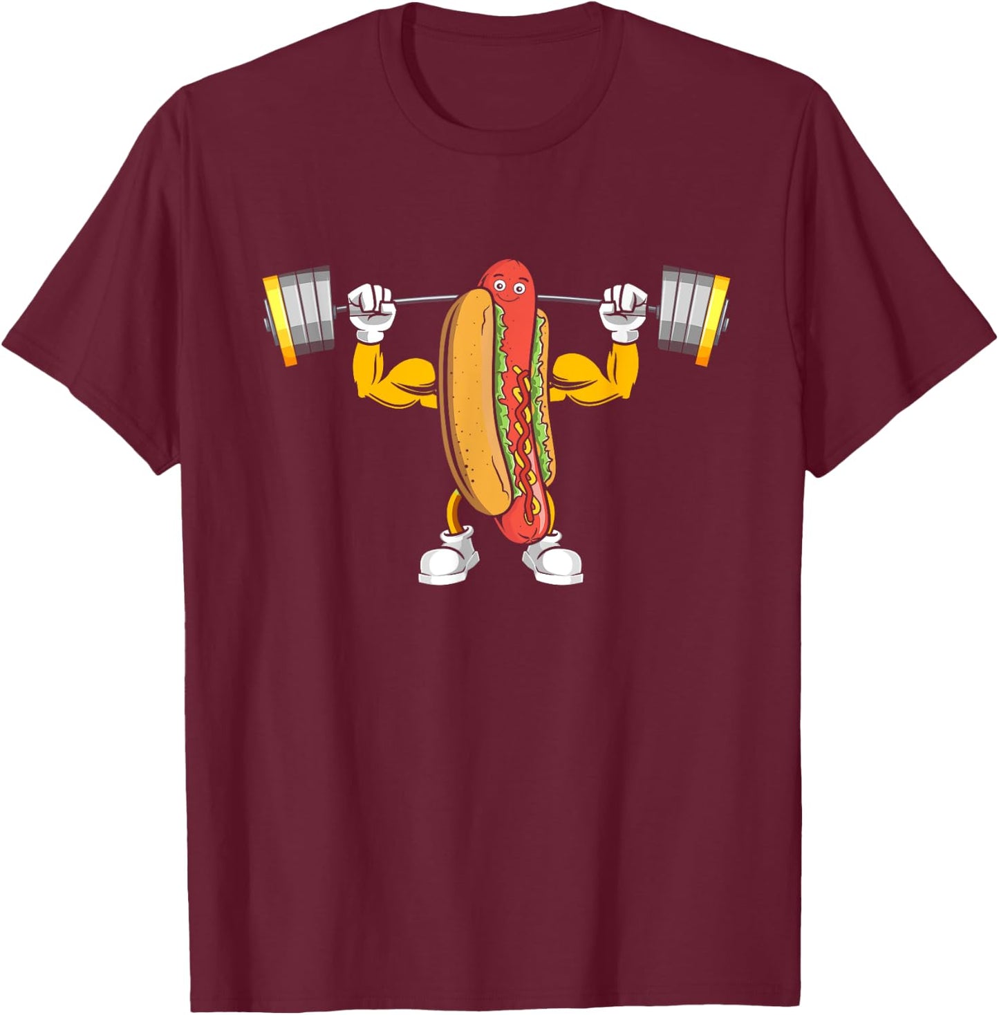 Muscular Hot Dog Deadlift Bodybuilding Fitness Fitness Gym Men Women T-Shirt - T-Shirt | Maroon