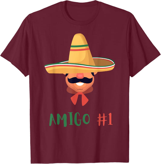 Funny Mexican Amigo #1 Group Matching DIY Halloween Costume T-Shirt - T-Shirt | Maroon