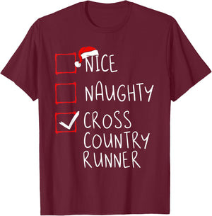 Nice Naughty Cross Country Runner List Christmas Santa Claus T-Shirt - T-Shirt | Maroon