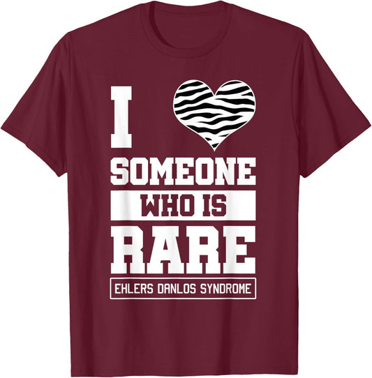 Ehlers Danlos Syndrome Black and White Awareness Ribbon Love T-Shirt - T-Shirt | Maroon