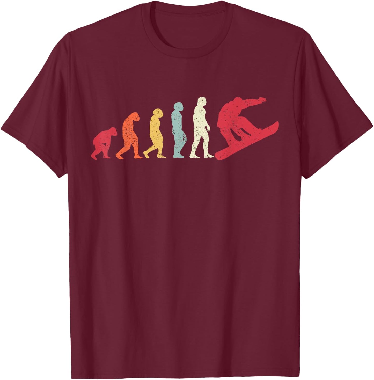 Snowboard Evolution Of Man Boarder Monkey Ape To Snowboarder T-Shirt - T-Shirt | Maroon