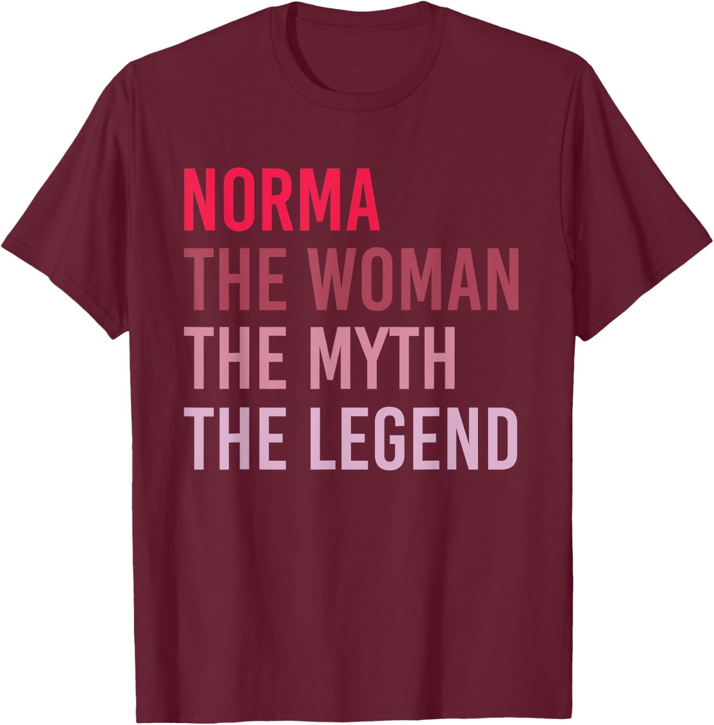 NORMA The Woman Myth Legend Personalized Name Birthday Gift T-Shirt - T-Shirt | Maroon
