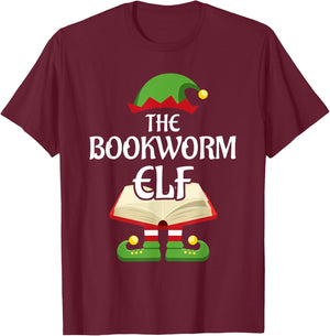Bookworm Elf Family Matching Group Christmas Reading T-Shirt - T-Shirt | Maroon