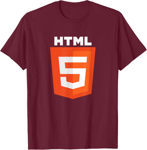 HTML5 HTML Logo Web Programmer Nerd Funny - Computer Coding T-Shirt - T-Shirt | Maroon