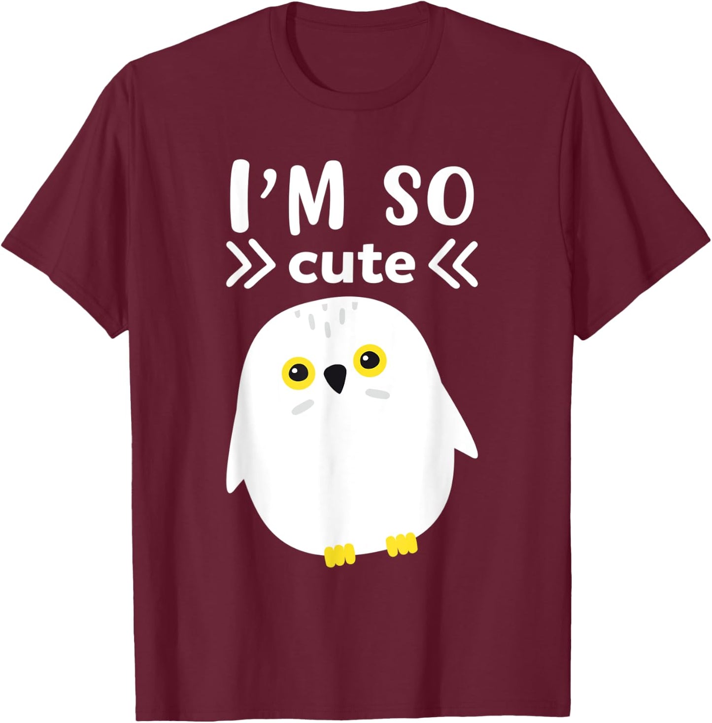 I`m So Cute White Snow Owl I Kingfisher I Kids Snow Owl T-Shirt - T-Shirt | Maroon
