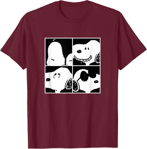 Peanuts - Snoopy Faces Square Grid T-Shirt - T-Shirt | Maroon