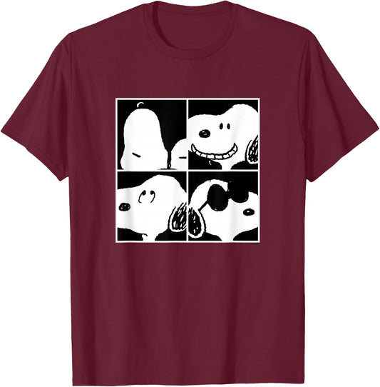 Peanuts - Snoopy Faces Square Grid T-Shirt - T-Shirt | Maroon