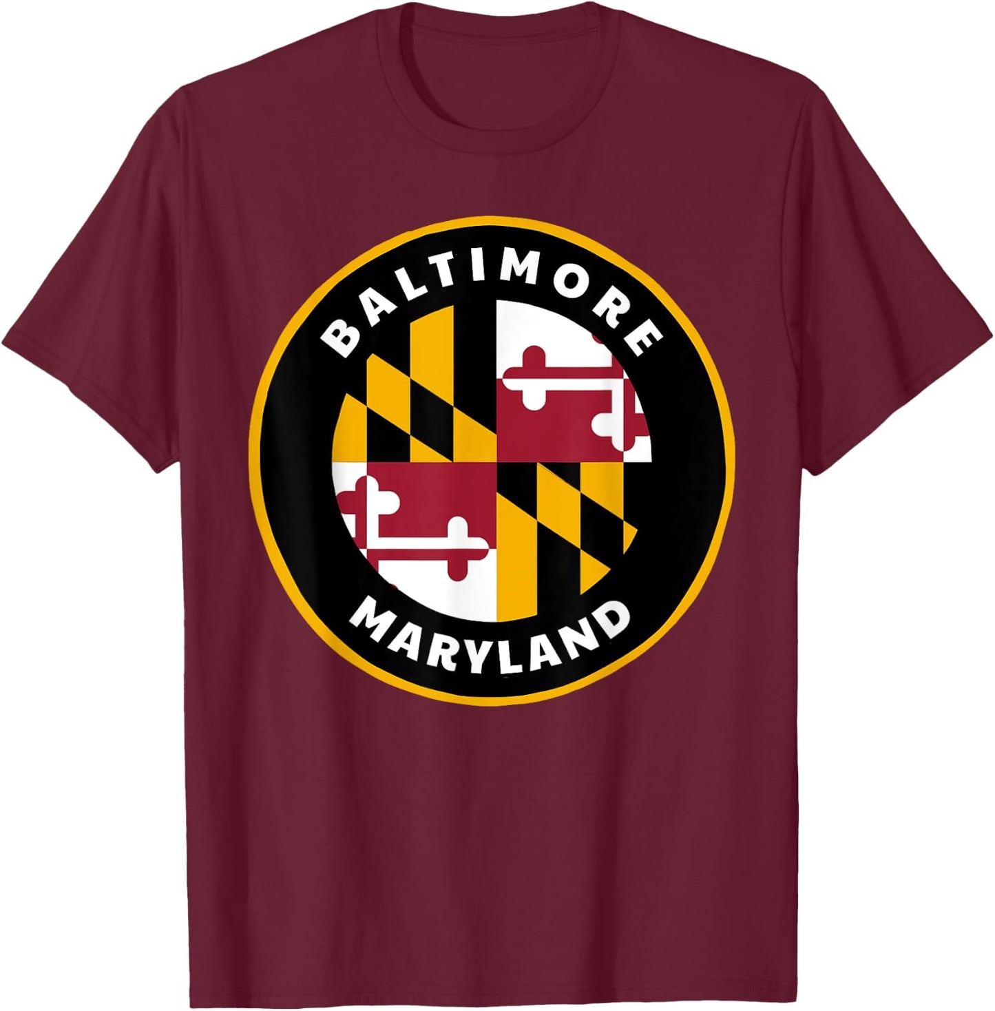 Baltimore Maryland MD Flag Pride Badge Souvenir T-Shirt - T-Shirt | Maroon