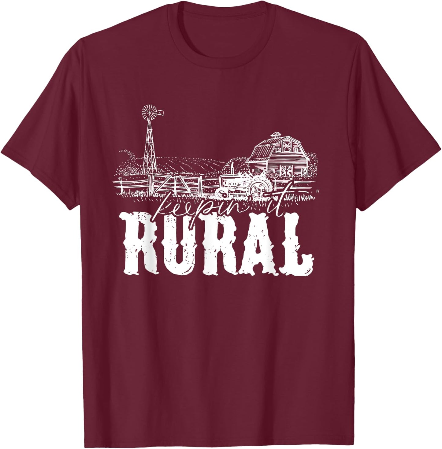 Keepin' It Rural Country | Country Farm Tractor T-Shirt - T-Shirt | Maroon