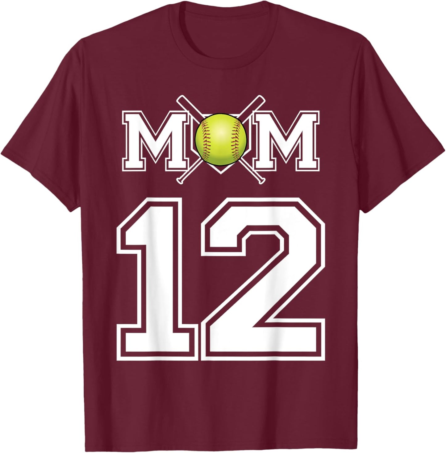Number 12 Player Softball Mom Biggest Fan Wear T-Shirt - T-Shirt | Maroon
