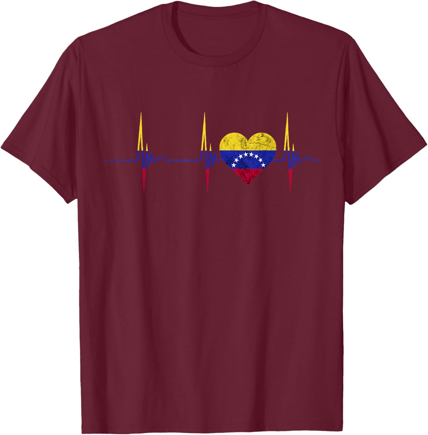 Venezuela Heart Venezuelan Heartbeat ECG Pulse Roots T-Shirt - T-Shirt | Maroon