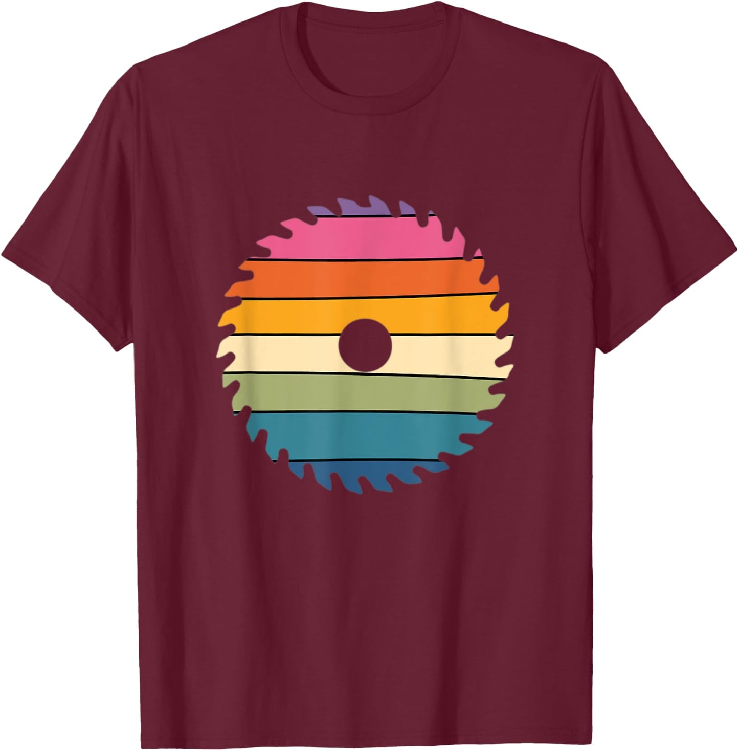 Rainbow Colorful Retro Saw Blade Carpenters Woodworker Pride T-Shirt - T-Shirt | Maroon