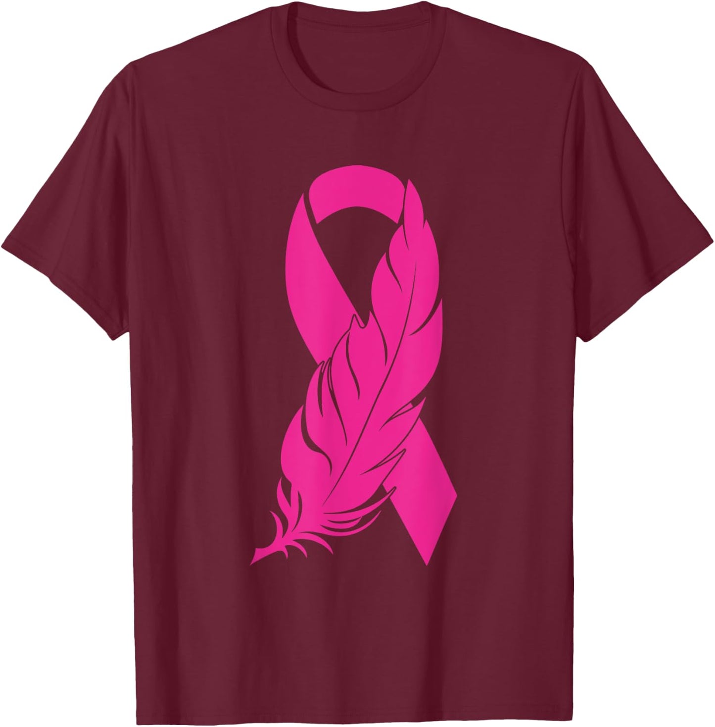 Breast Cancer Survivor Awareness Women Feather Pink Ribbon T-Shirt - T-Shirt | Maroon