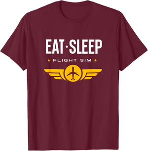 Eat Sleep Flight Sim Simulator Pilot T-Shirt - T-Shirt | Maroon