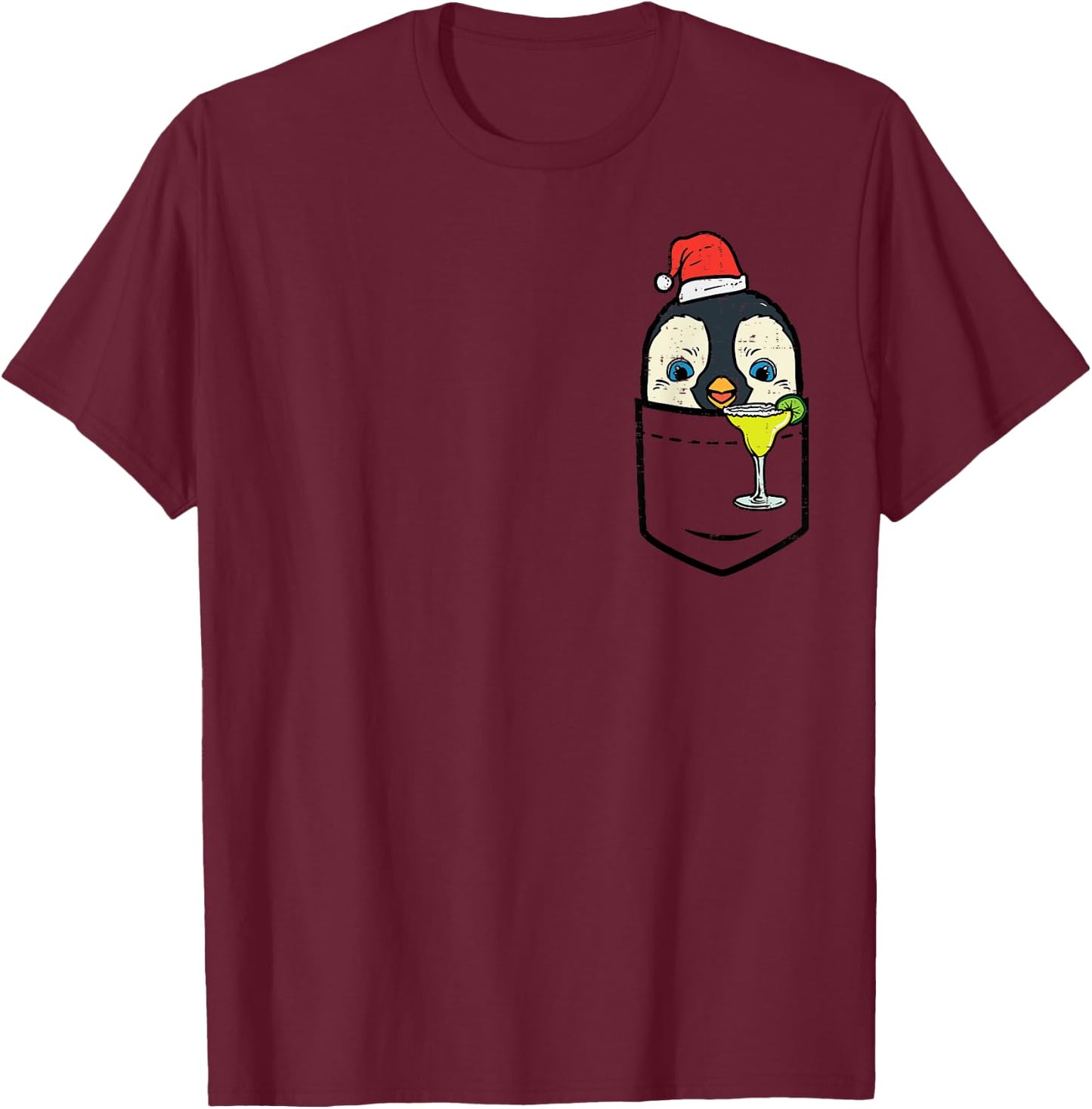 Pocket Santa Penguin Cute Christmas In July Summer Xmas Bird T-Shirt - T-Shirt | Maroon