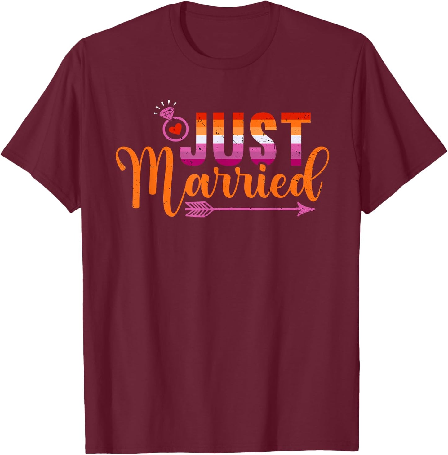 Lesbian Just Married LGBT Wedding Same Sex Marriage T-Shirt - T-Shirt | Maroon