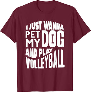 Volleyball Player Shirt Men Women Volleyball and Dog Lover T-Shirt - T-Shirt | Maroon