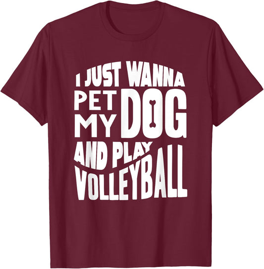 Volleyball Player Shirt Men Women Volleyball and Dog Lover T-Shirt - T-Shirt | Maroon