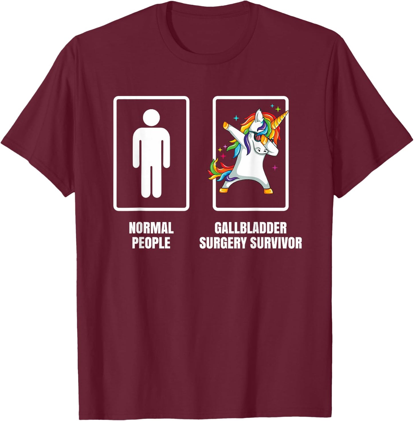 Gallbladder Surgery Funny Teez Co. Dabbing Unicorn Gallbladder Surgery Recovery Gift - Black, Small, Men's Modern Cartoon T-Shirt - T-Shirt | Maroon