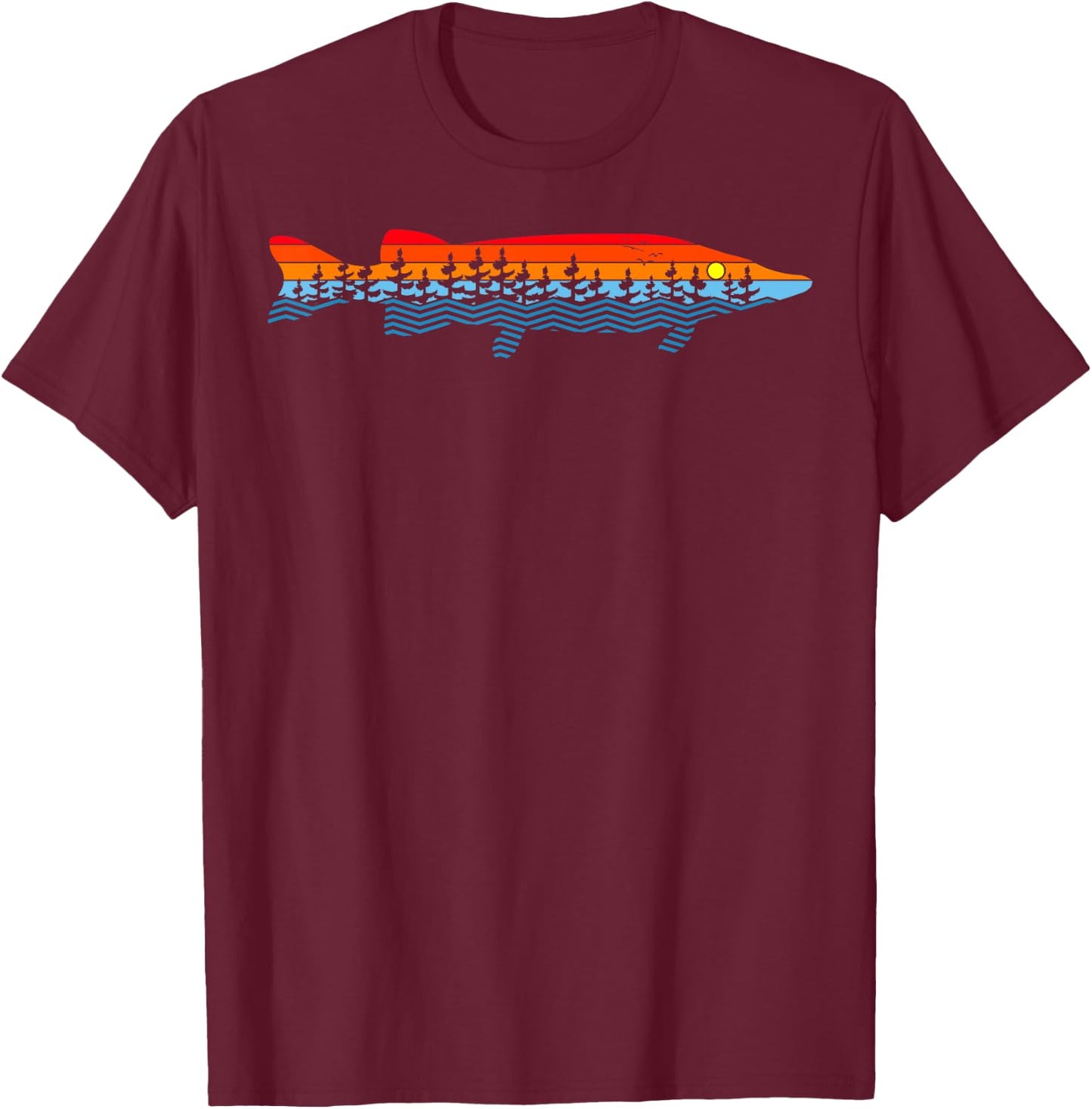 Vintage Nature Outdoor Fishing - Fisher Chain Pickerel T-Shirt - T-Shirt | Maroon