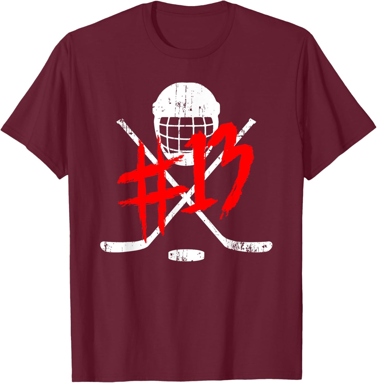 Vintage Hockey 13 Jersey Number T-Shirt - T-Shirt | Maroon
