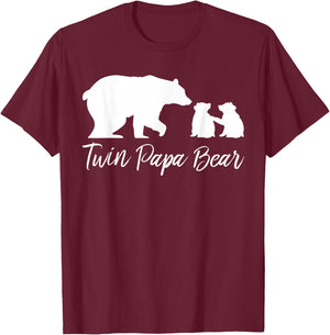 Twin Papa Bear With Two Baby Cubs T-Shirt - T-Shirt | Maroon