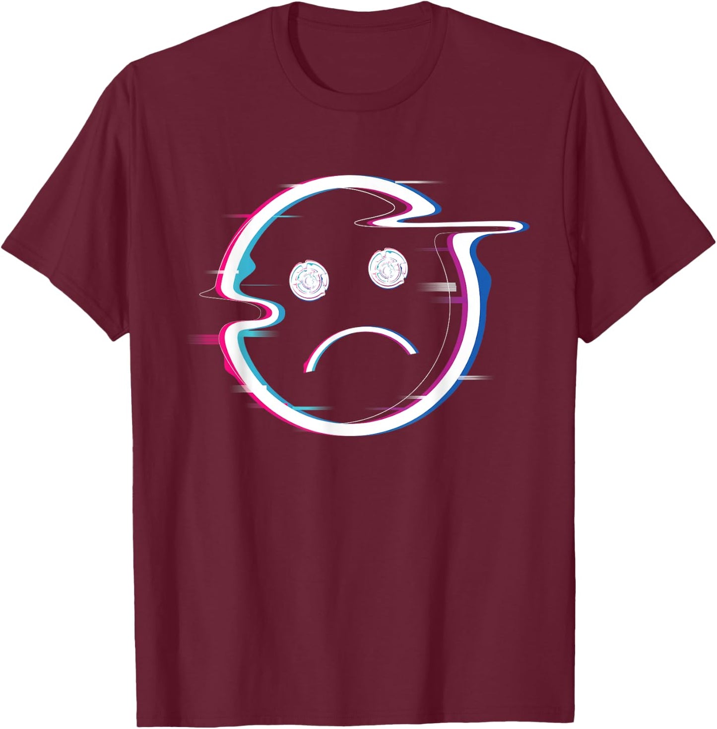 Sad Boi Pink Aesthetic Vaporwave Sadboi Sad Face Glitch Art T-Shirt - T-Shirt | Maroon