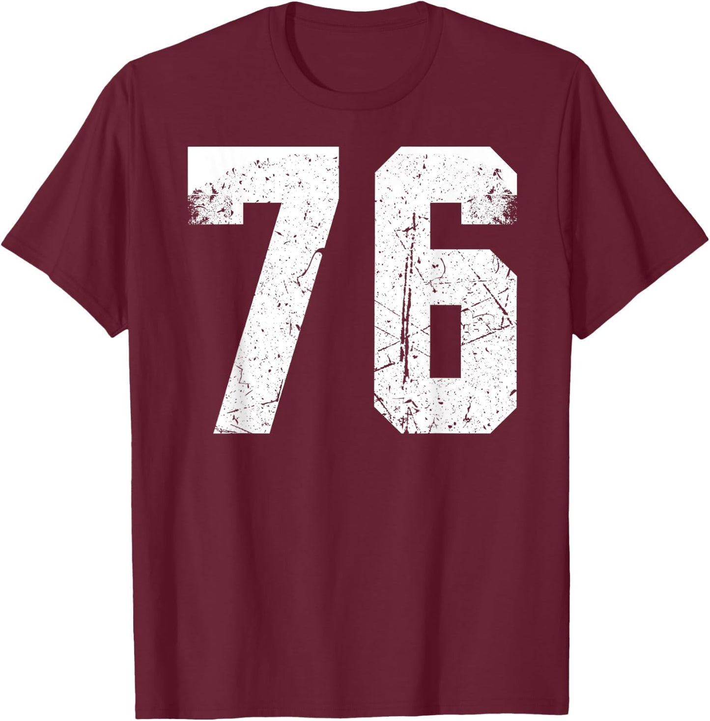 Number #76 Sport White Vintage Number T-Shirt - T-Shirt | Maroon