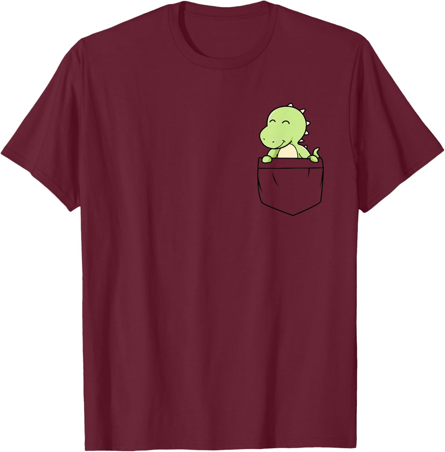 Dinosaur in the chest pocket, Kawaii cute dinosaur T-Shirt - T-Shirt | Maroon