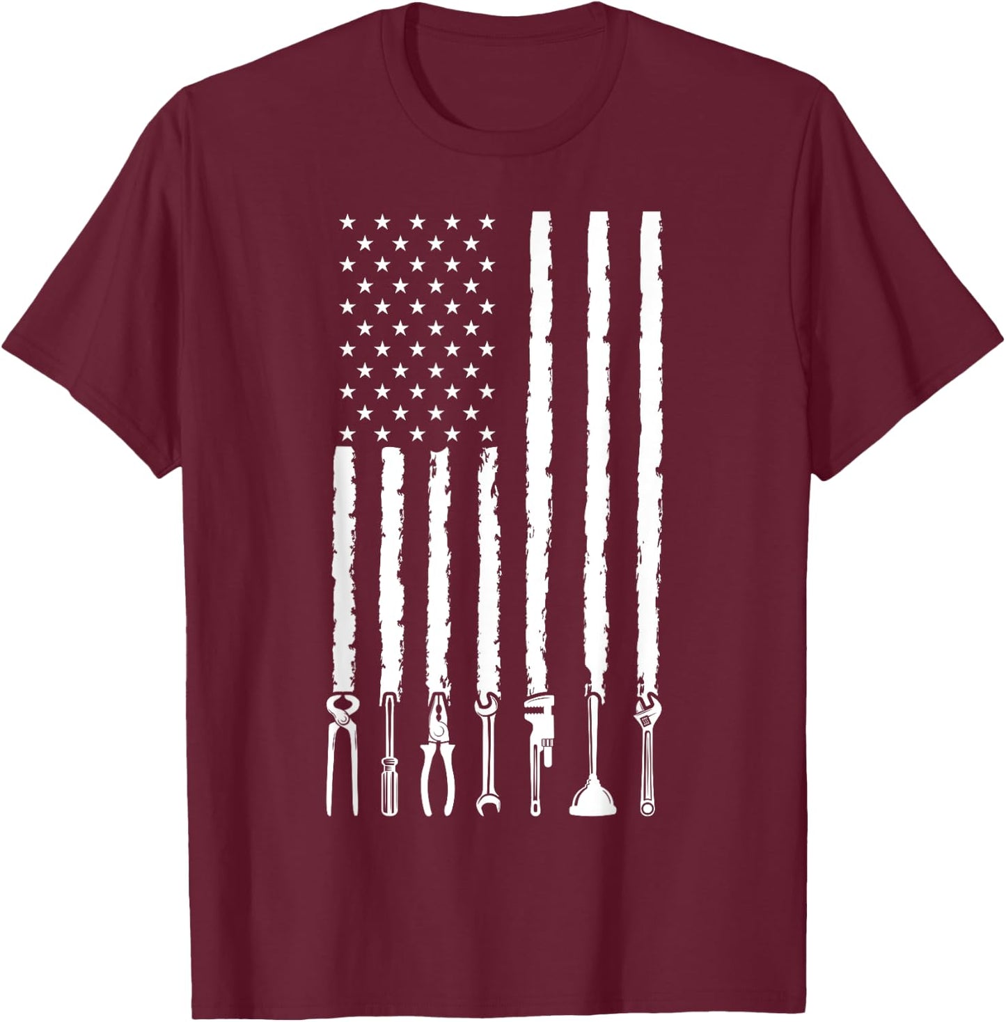 4th of July Patriotic Handyman USA American Flag Plumber T-Shirt - T-Shirt | Maroon